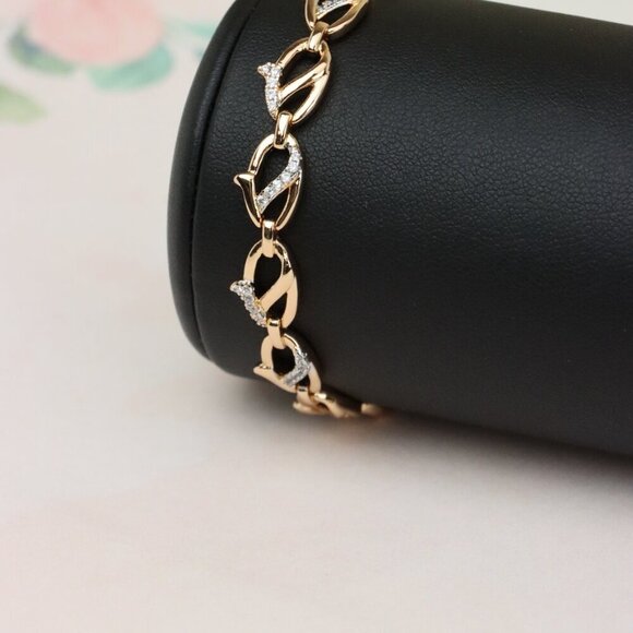 "Elegant Rose Gold Leaf Link Bracelet with Crystal Accents, XPBL0733 - Picture 7 of 11